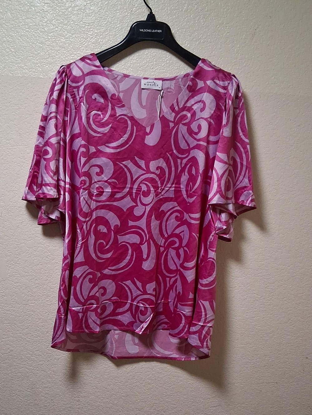 Women’s Pink Swirl V-Neck Flutter Sleeve Blouse